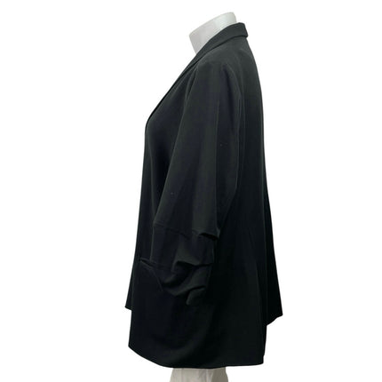 DR2 Womens Black Ruched 3/4 Sleeve Notched Collar Cardigan Blazer Coat Jacket 2X