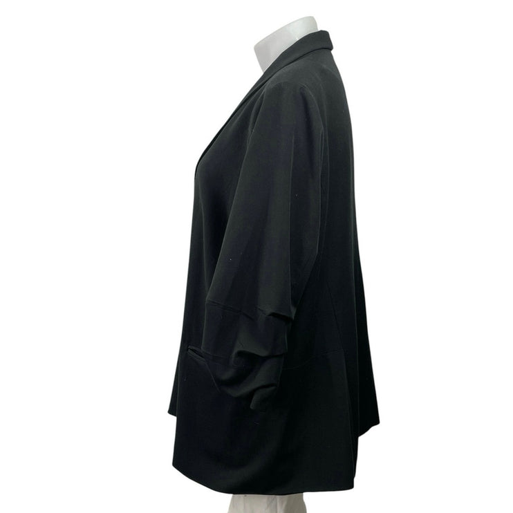 DR2 Womens Black Ruched 3/4 Sleeve Notched Collar Cardigan Blazer Coat Jacket 2X