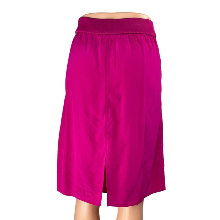 Liz Claiborne 100% Silk Women's Pink Elastic Waist Knee Length Pencil Skirt Sz S