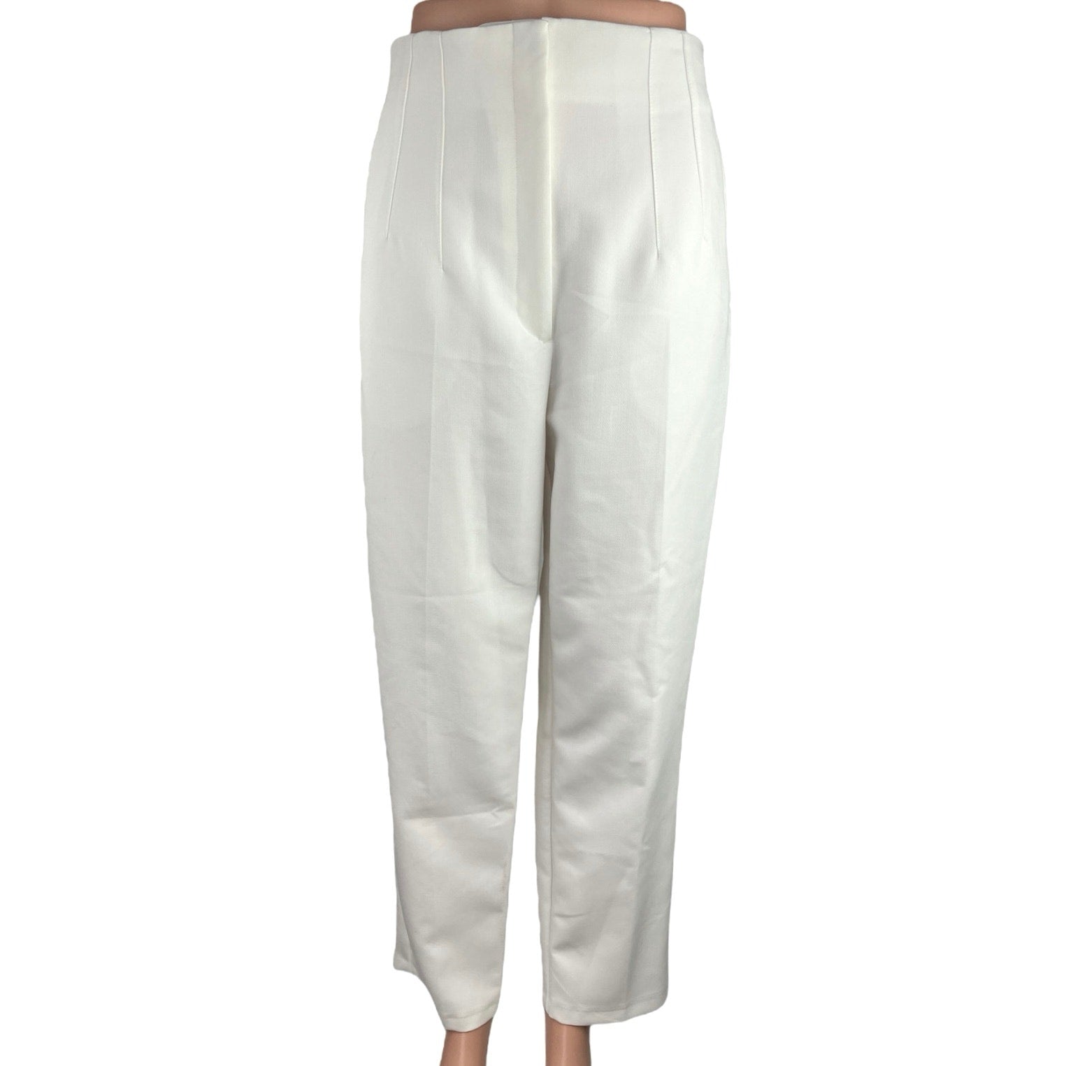 Zara Womens White High Waist Straight Leg Pleated Career Trousers Dres Brie Zara Womens White High Waist Straight Leg Pleated Career Trousers Dres Brie