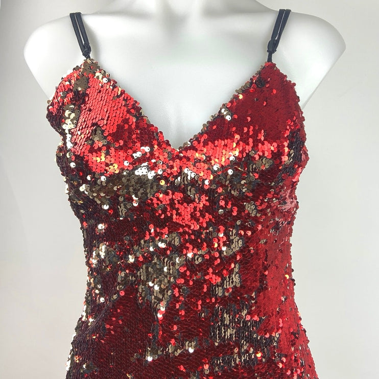 Forever 21 Red Sequin V-neck Sleeveless Bodycon Mini Party Night Out Dress Sz S