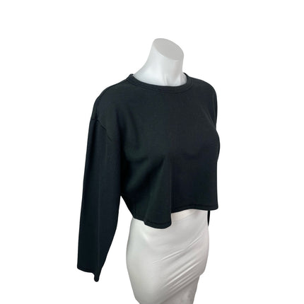 Aritzia Sunday Best Black Waffle Knit Thermal Long Sleeve Crop Sweater Top Sz M