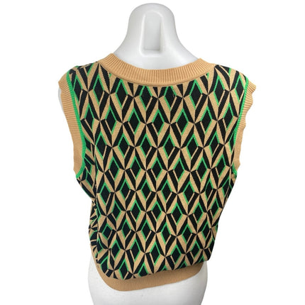 Costes Retro Jacquared Spencer Multicolor Sleeveless Sweater Vest Tank Top XXL