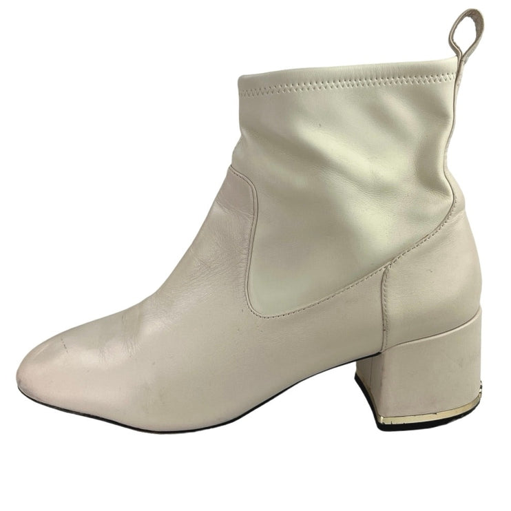 Coach Nala Chalk White Leather Zip Up Block Heel Western Ankle Boots Booties 10