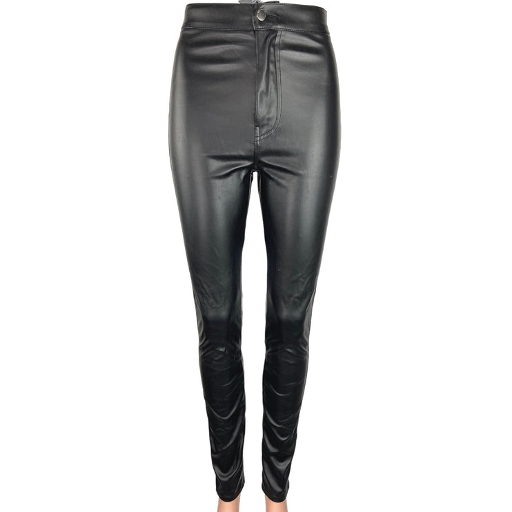 Vibrant M.I.U Black Vegan Leather PU High Rise Skinny Leg Stretch Ankle Pants 3