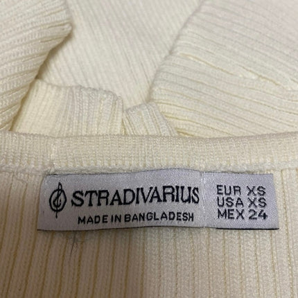 Stradivarius Cream Ribbed Knit Sculpt Sleeveless Cami Camisole Tank Crop Top XS