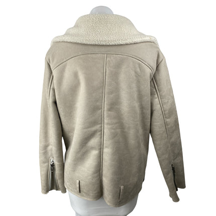Brooklyn Karma Women's White Ivory Faux Sherpa Zip Aviator Coat Jacket Size M