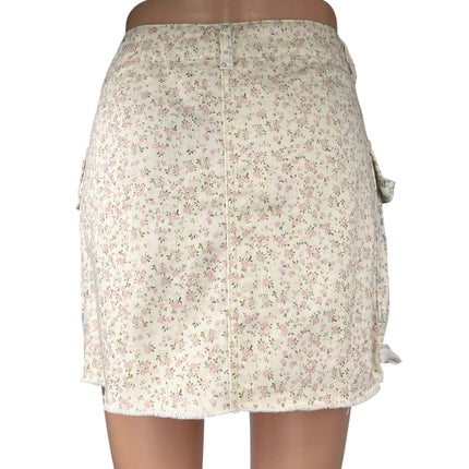 Altar'd State White Pink Floral Print Raw Hem Straight Pencil Mini Cargo Skirt M