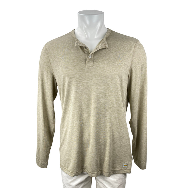 Vuori Men's Beige Heather Long Sleeve Henley Basic Casual T Shirt Tee Top Size L