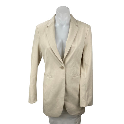 H&M Women's Cream Long Sleeve Notch Lapel One Button Blazer Suit Jacket Size XS