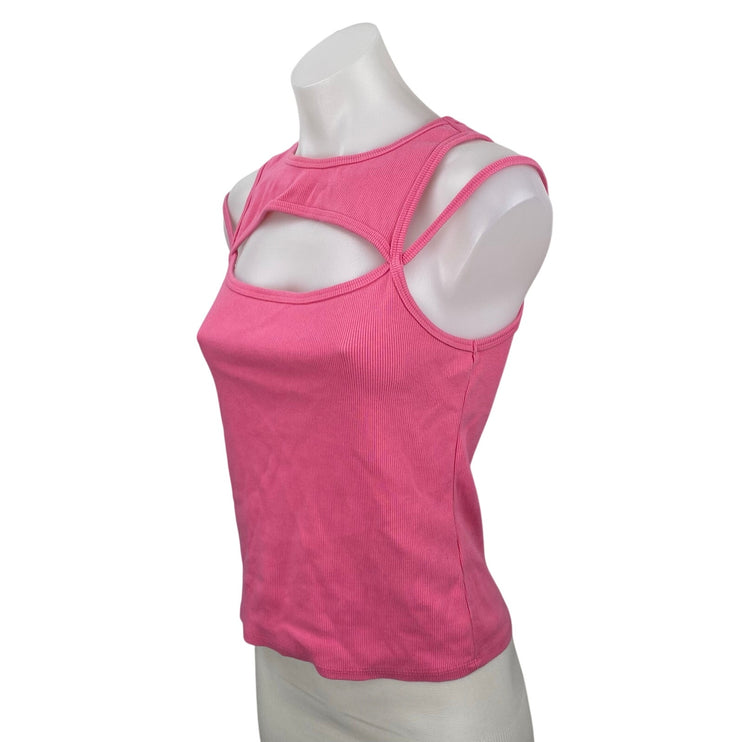 Anthropologie Maeve Pink Ribbed Knit Cutout Cami High Neck Tank Top Size M