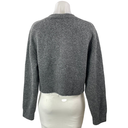 Zara Womens Dark Gray Crew Neck Cropped Long Sleeve Button Up Cardigan Sweater M