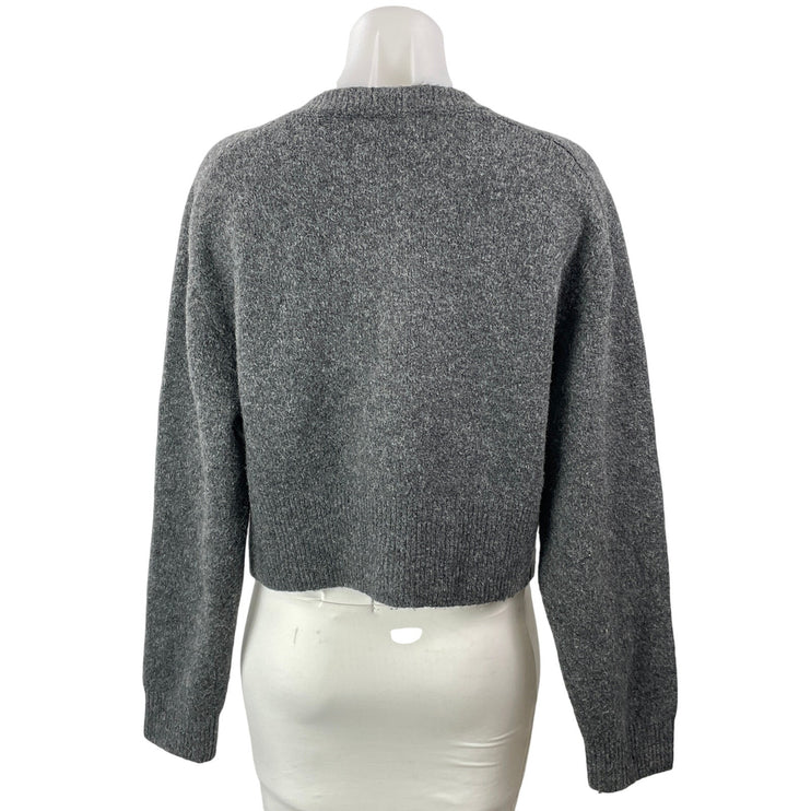 Zara Womens Dark Gray Crew Neck Cropped Long Sleeve Button Up Cardigan Sweater M