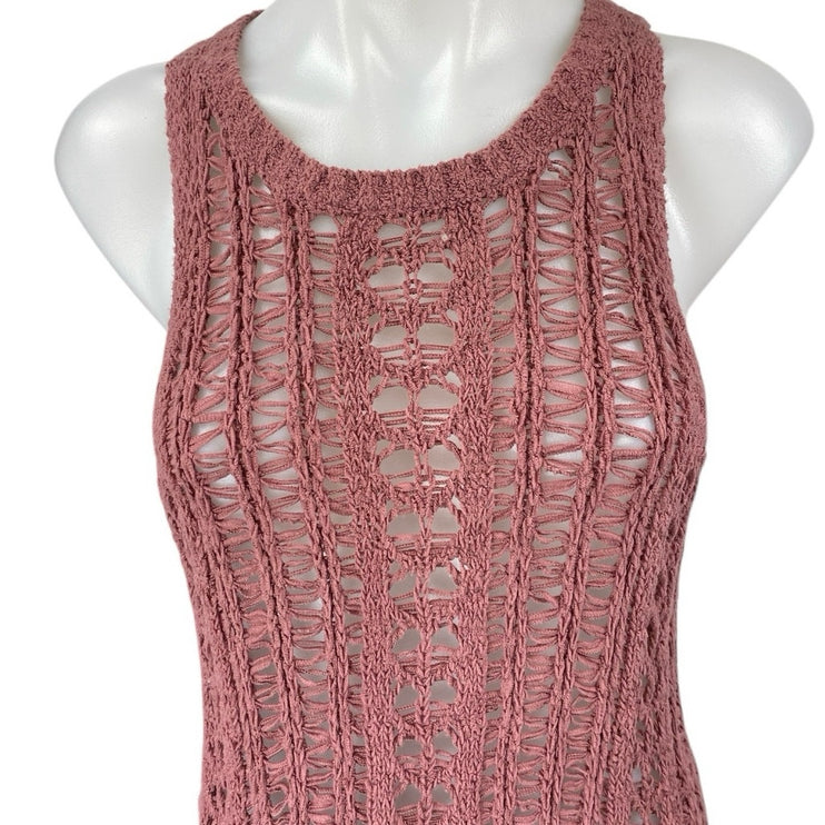 American Eagle Pink Crochet Sleeveless Mini Beach Coverup Tank Tunic Dress Sz M