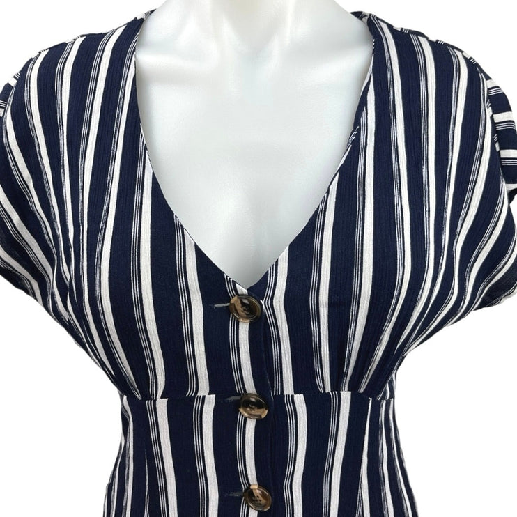 Nordstrom BP Navy Blue White Striped Button Front Prairie Mini Dress Size XXS