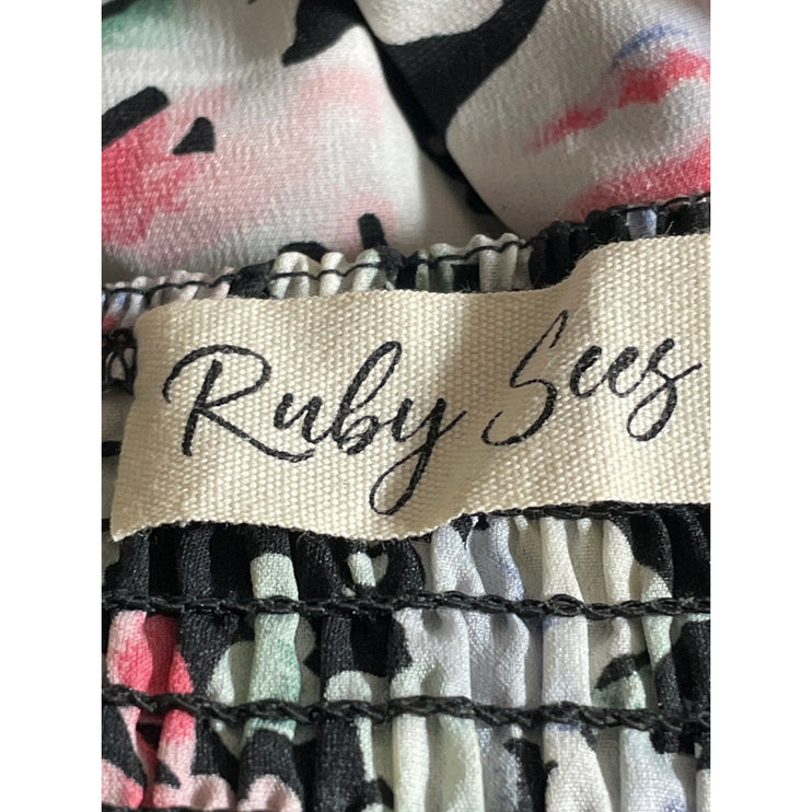 Ruby Sees Women's Black Floral Sleeveless Tiered Smocked A Line Midi Dress 14