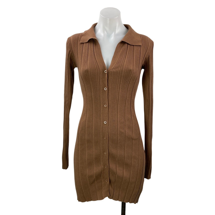 Isalis Women's Brown Long Sleeves Ribbed Button Front Bodycon Mini Dress Size S