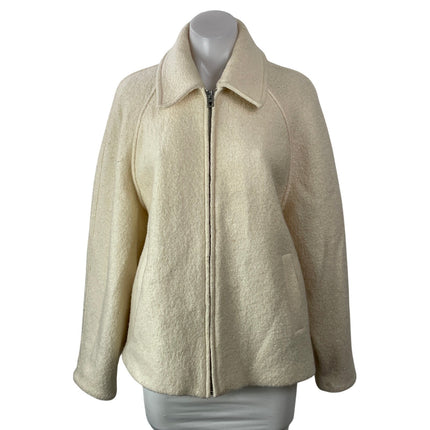 MNG by Mango Womens Cream Long Sleeves Wool Collared Zip Up Boucle Coat Jacket S