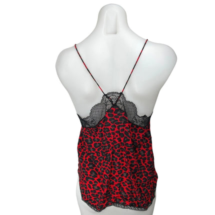 Zadig & Voltaire Christy Leopard Red Black Silk Satin Cami Camisole Tank Top S