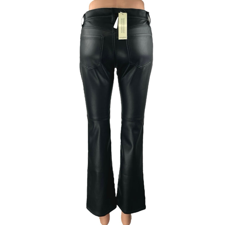 NEW Banana Republic Black Faux Vegan Leather Mid Rise Flared Bootcut Pants Sz 24