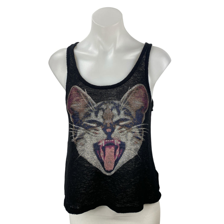H&M Divided Black Graphic Print Scoop Neck Sleeveless Crop Cami Tank Top Size S