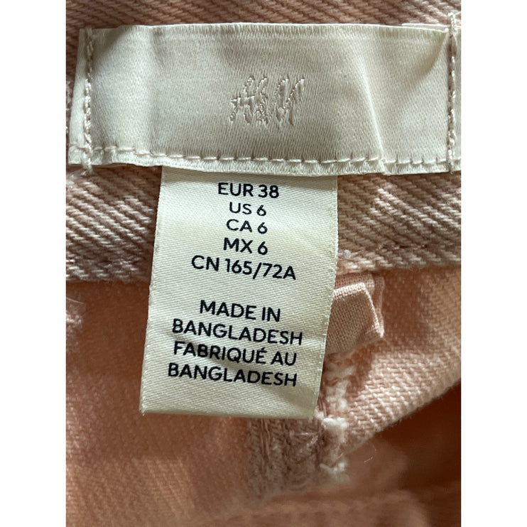 H&M Women's Pink High Waisted Straight Wide Leg Denim Cargo Jeans Pants Size 6