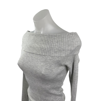 Princess Polly Women's Gray Ribbed Off the Shoulder Long Sleeve Sweater Top S/M