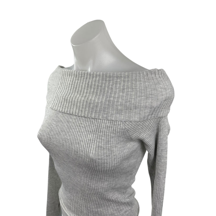 Princess Polly Women's Gray Ribbed Off the Shoulder Long Sleeve Sweater Top S/M