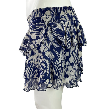 Zara Women's Blue Floral High Waisted Pull On Tiered ruffle Mini Skirt Size XL