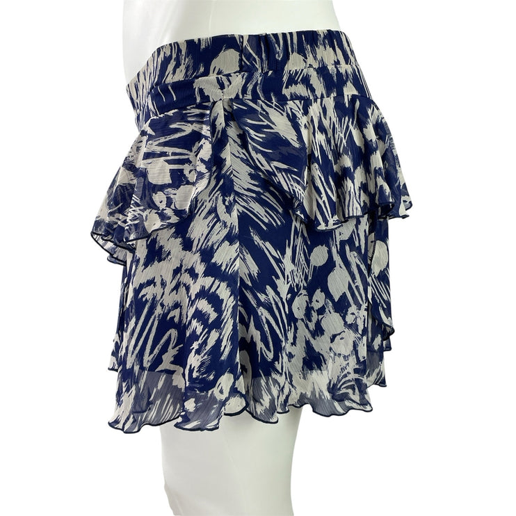Zara Women's Blue Floral High Waisted Pull On Tiered ruffle Mini Skirt Size XL