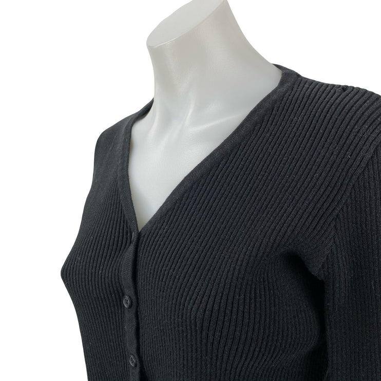 Brandy Melville Women's Black Ribbed Knit Button Up Cardigan Sweater Top Size S