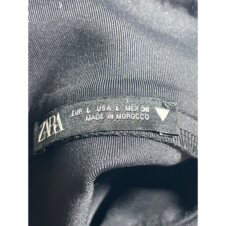 Zara Women's Black Pleated High Rise Mini Work Office Straight Pencil Skirt Sz L