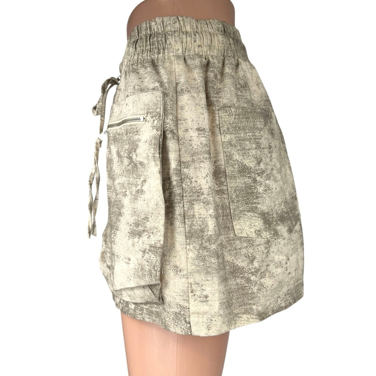 Zara Beige Camo Camouflage Elastic Waist Mini Straight Pencil Cargo Skirt Size M