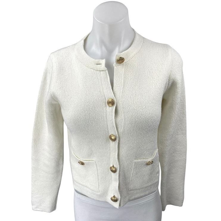 Zara White Button Down Pockets Long Sleeve Knit Cardigan Sweater Jacket Top Sz S