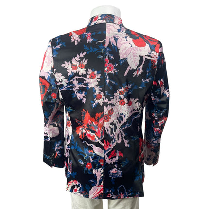 Asos Multicolor Floral Satin Notched Collar Long Sleeve Blazer Coat Jacket Sz 36