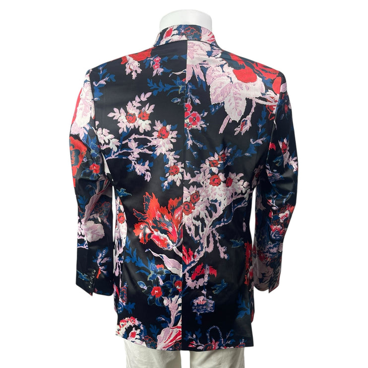 Asos Multicolor Floral Satin Notched Collar Long Sleeve Blazer Coat Jacket Sz 36