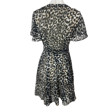 Guess Felicia Leopard Animal Print Short Flutter Sleeve Mini A-Line Dress Sz XS