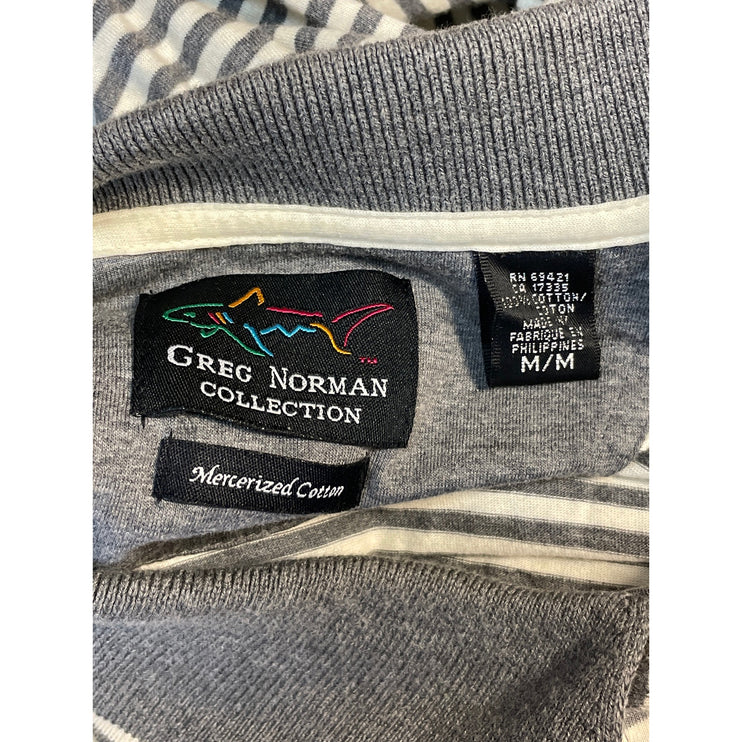 Greg Norman Men's Gray Striped Short Sleeve Golf Casual Polo Shirt Top Size M