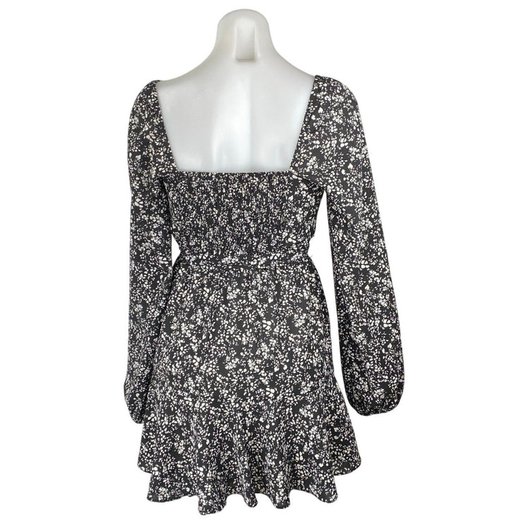 Pamela x NA-KD Reborn Black White Floral Long Puff Sleeve Fit & Flare Dress 6