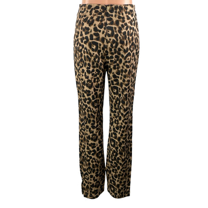 Reformation Women Beige Leopard Animal Print Straight High Rise Trousers Pants 4
