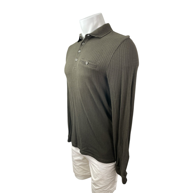 Ted Baker Men's Olive Green Long Sleeve Textured Pocket Polo Sweater Top Size S