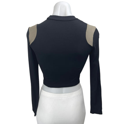 Commence Women's Black Rib Knit High Neck Long Sleeve Crop Shirt Sweater Top S