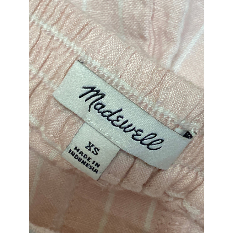 Madewell 100% Linen Zoe Women's Pink Stripe Mid Rise Straight Trousers Pants XS