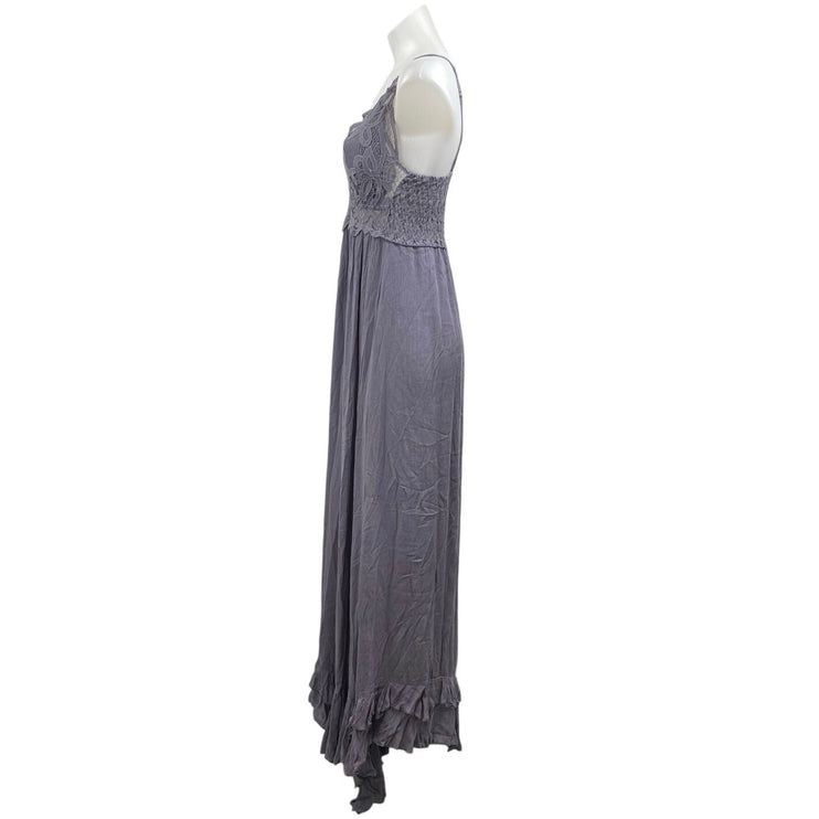 Free People Adella Gray Lace Sleeveless Cami Camisole Maxi A-Line Tank Dress M