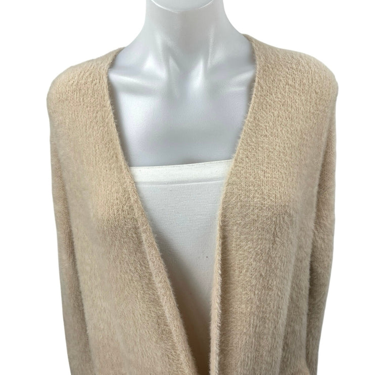 Dear John Beige Tan Khaki Long Sleeve Open Pocket Long Cardigan Sweater Top Sz S