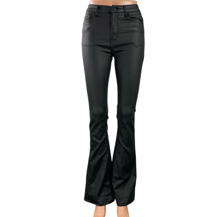 Edikted Women's Black Faux Leather Vegan Flared Bootcut Trousers Pants Size S