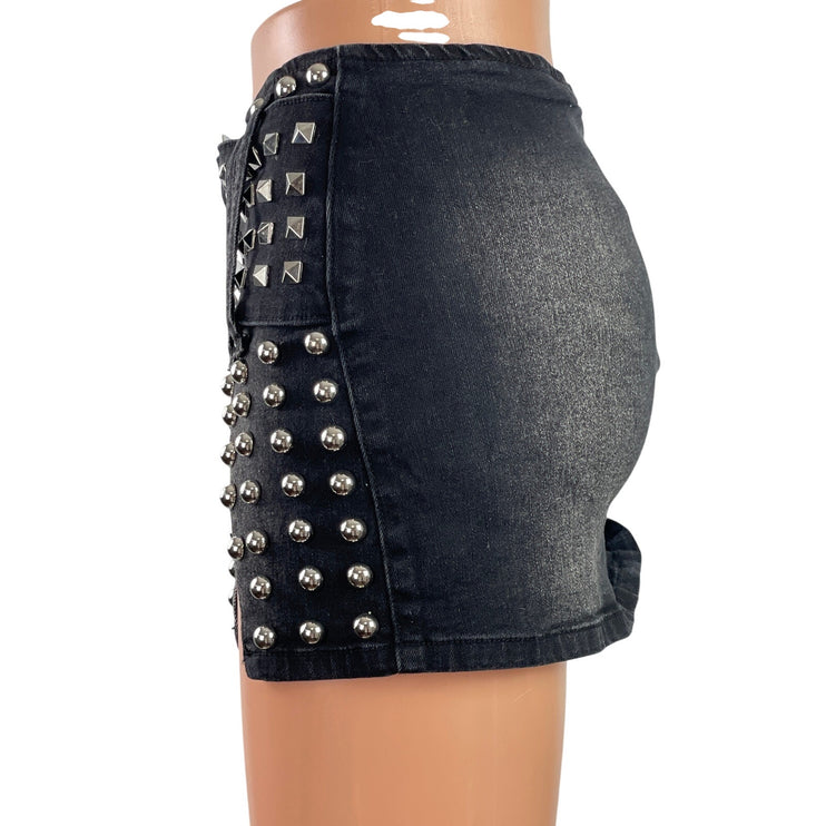 Dolls Kill Current Mood Black Studded Punk Grunge Mini Skirt Skort Shorts XXS