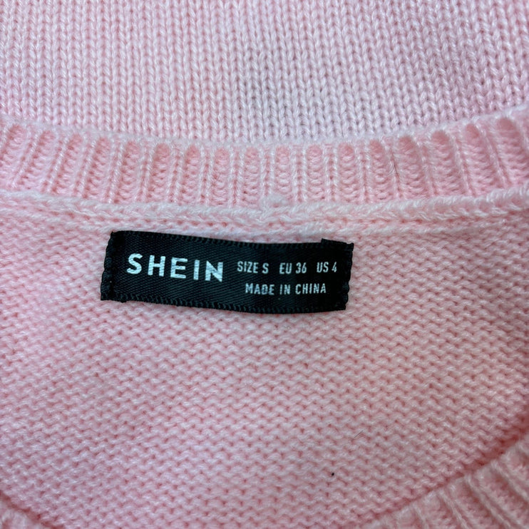 Shein Women Pink Strawberry Print Knit Crew Neck Crop Sleeveless Vest Sweater  S