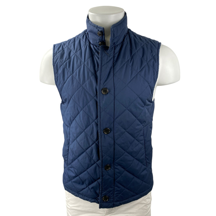 Brooks Brothers 346 Blue Quilted Sleeveless Button Up Vest Coat Jacket Size S