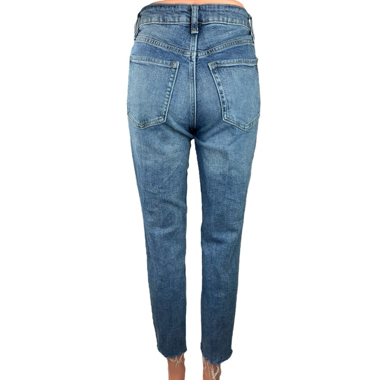 Old Navy Blue Medium Wash High Rise Cropped Denim OG Straight Leg Jeans Size 0